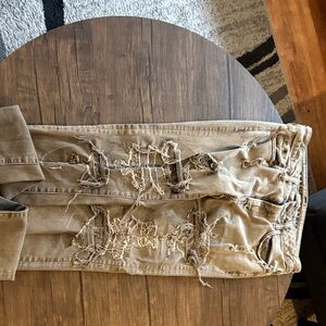 American Eagle Outfitters Distressed Slim Jeans in Tan